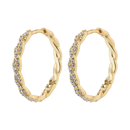 EZO twirled crystal hoops gold-plated