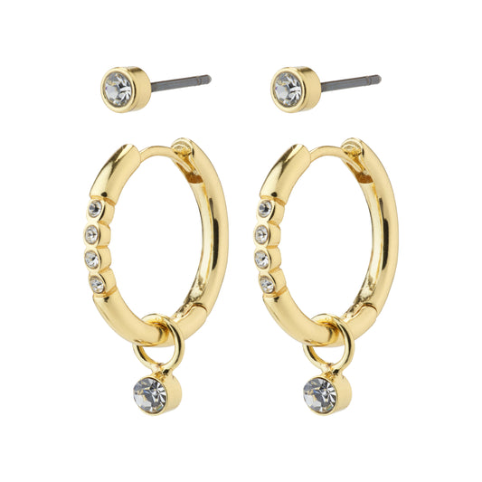 ELNA recycled crystal earrings 2-in-1 set gold-plated