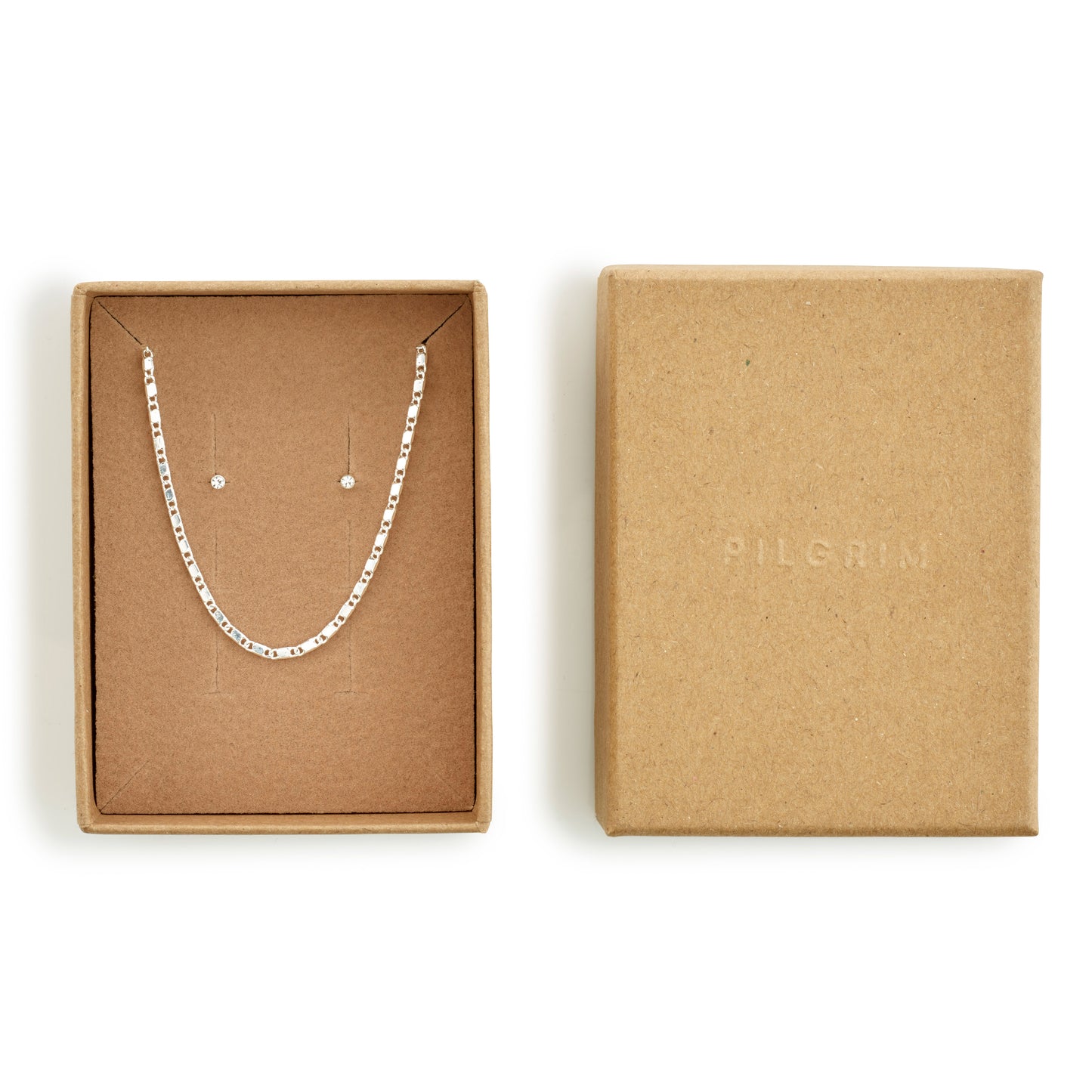 FELICIA giftset, flat link chain & crystalstuds silver-plated